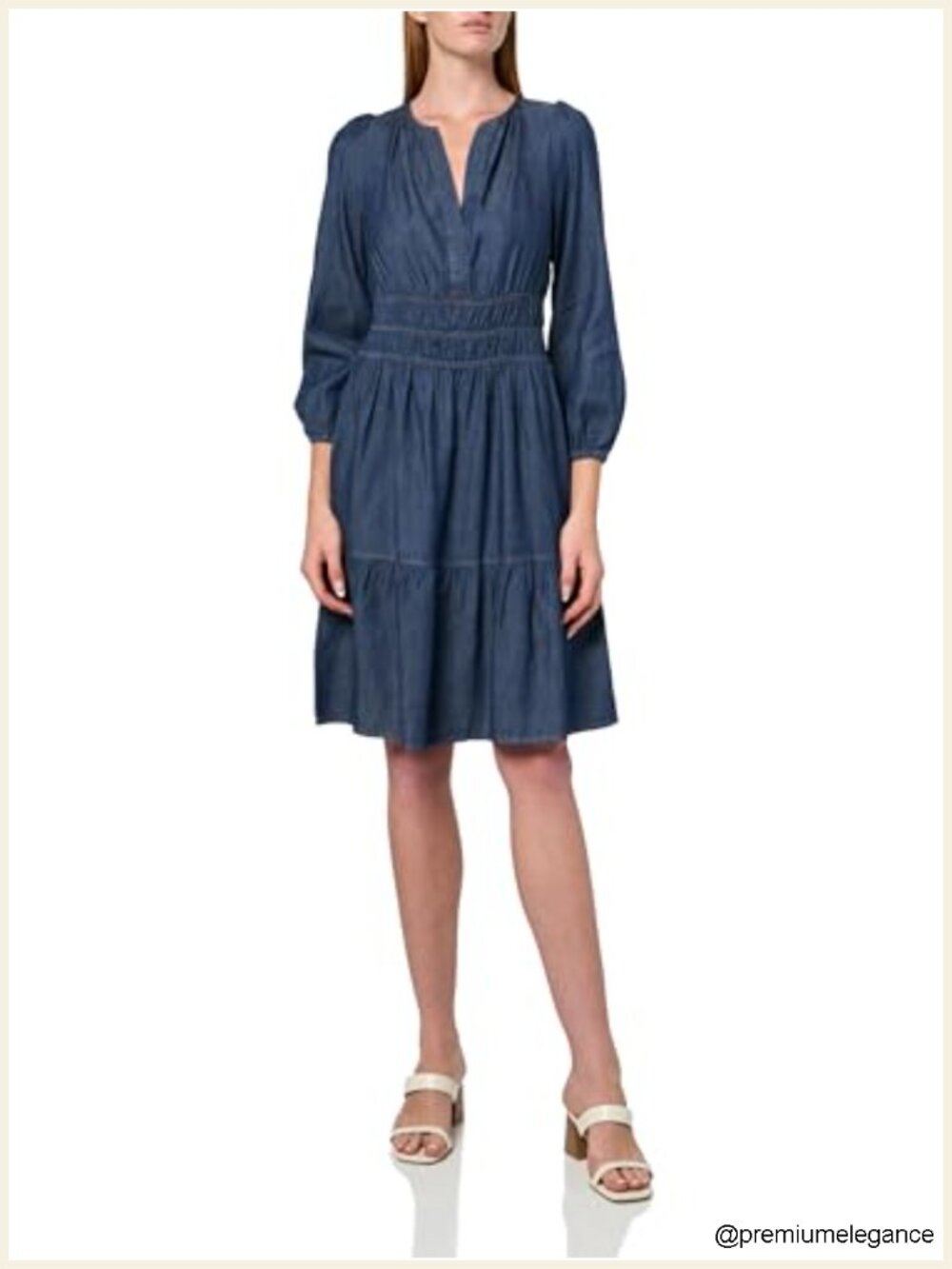 Long Sleeve Fit and Flare Dress with Split Neck - Workwear